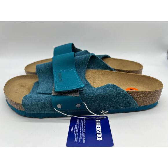 Birkenstock Kyoto Suede Leather Deep Turquoise Slides Men's Size 11/ EUR 44 - Picture 2 of 12